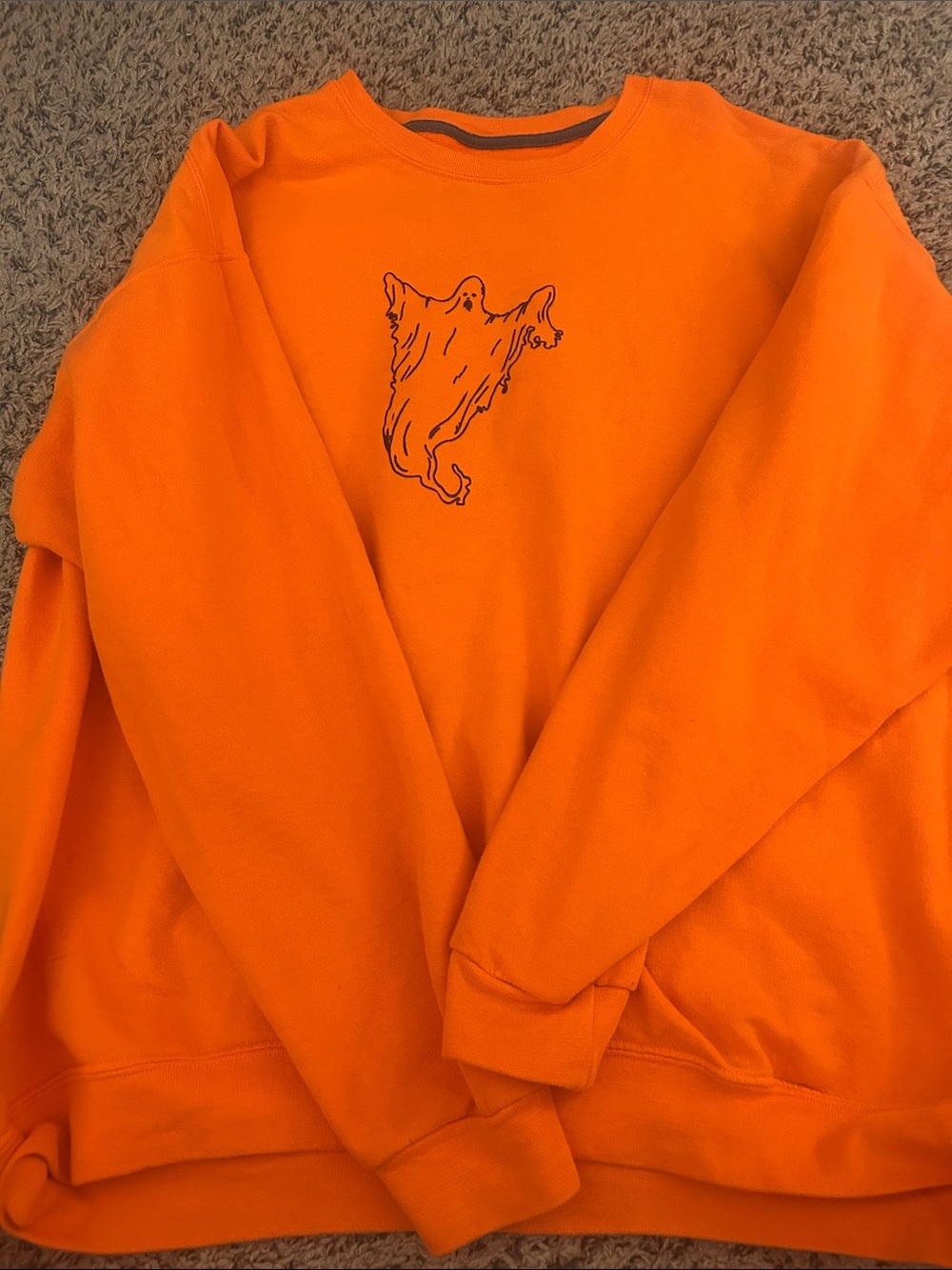 Fruit of the Loom Orange Crewneck Sweatshirt with Black Ghost Graphic